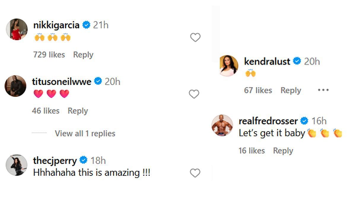 Wrestling stars posted comments on Mone's post (Image via Mercedes Mone's Instagram)